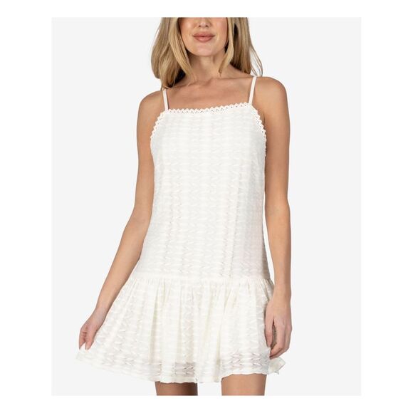 SPEECHLESS Womens Crochet Trim; Drop Waist Sleeveless Short A-Line Dress - Picture 1 of 4